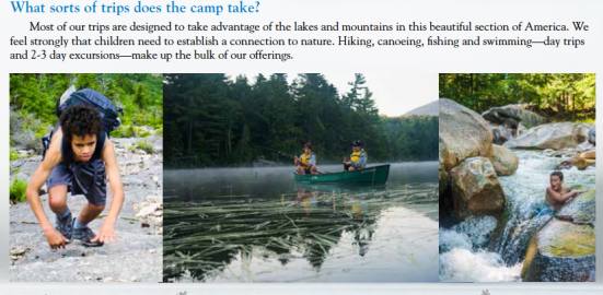 Hiking, fishing and swimming trips are highlighted.